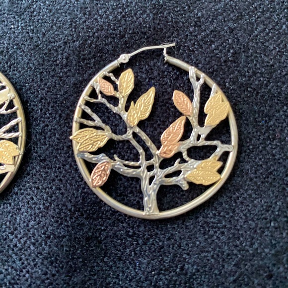 Estate SLC 14K Tri-Gold & Sterling Silver Hoops - Picture 3 of 10